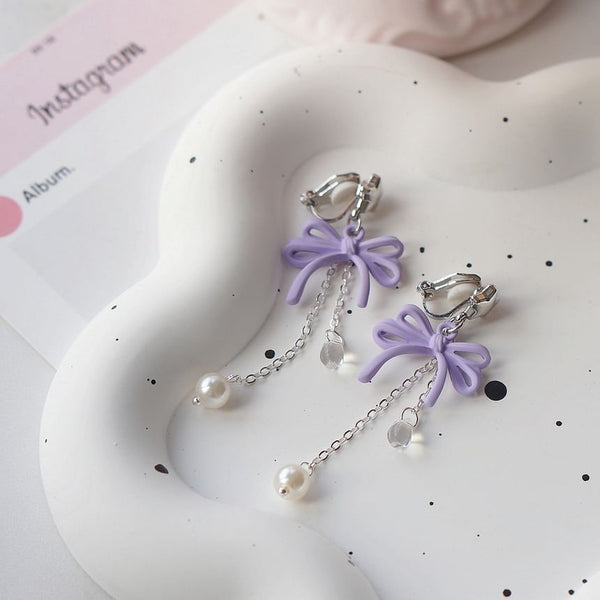 Silver Drop Sterling / Faux Pearl Clip-On 925 Bow Earring FashionChic