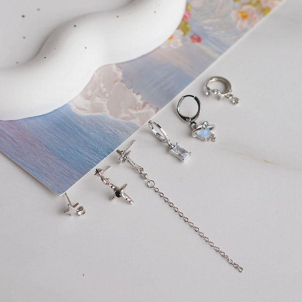 Drop + 925 Sterling Silver 6: Set Earring Dangle of Huggie Rhinestone FashionChic