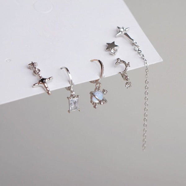 Drop + 925 Sterling Silver 6: Set Earring Dangle of Huggie Rhinestone FashionChic