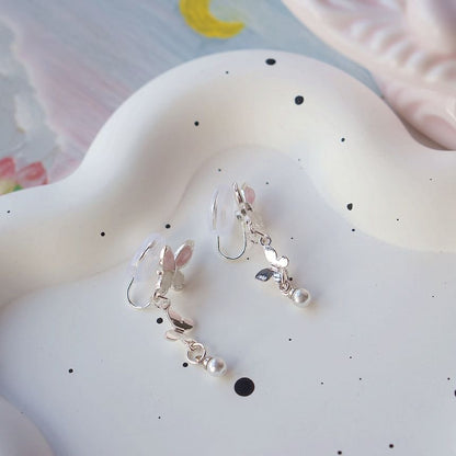 Drop Faux Sterling / Pearl Earring 925 Silver Butterfly Clip-On FashionChic