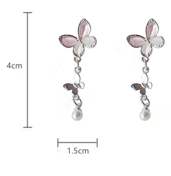 Drop Faux Sterling / Pearl Earring 925 Silver Butterfly Clip-On FashionChic