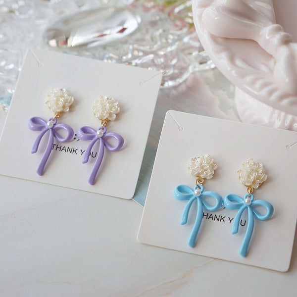 Silver Earring Drop Clip-On 925 / Flower Bow Sterling FashionChic