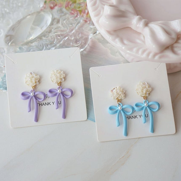 Silver Earring Drop Clip-On 925 / Flower Bow Sterling FashionChic