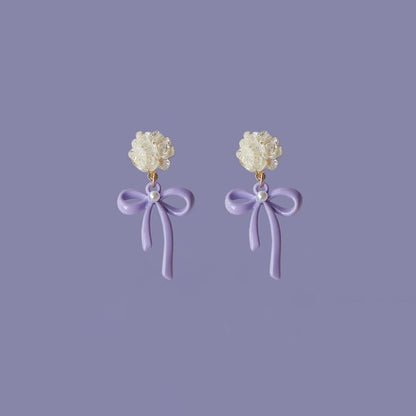 Silver Earring Drop Clip-On 925 / Flower Bow Sterling FashionChic