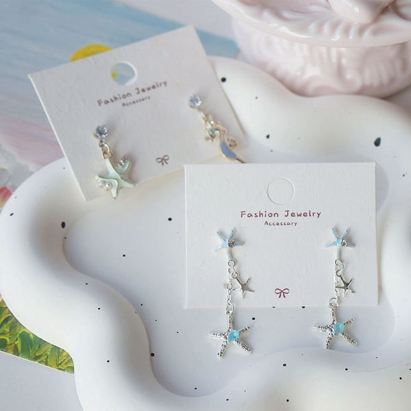 Silver Drop Sterling 925 Earring Starfish / Clip-On Rhinestone FashionChic