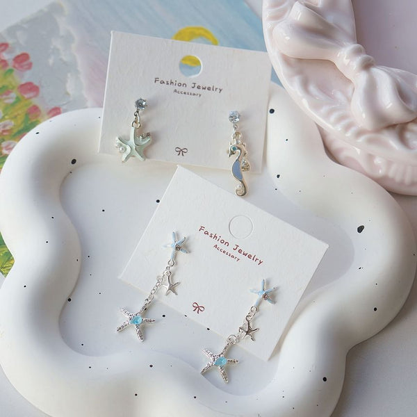 Silver Drop Sterling 925 Earring Starfish / Clip-On Rhinestone FashionChic