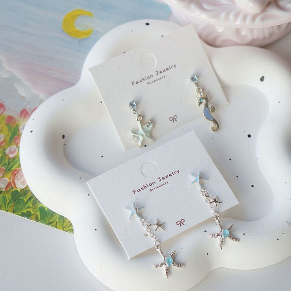 Silver Drop Sterling 925 Earring Starfish / Clip-On Rhinestone FashionChic