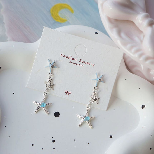 Silver Drop Sterling 925 Earring Starfish / Clip-On Rhinestone FashionChic