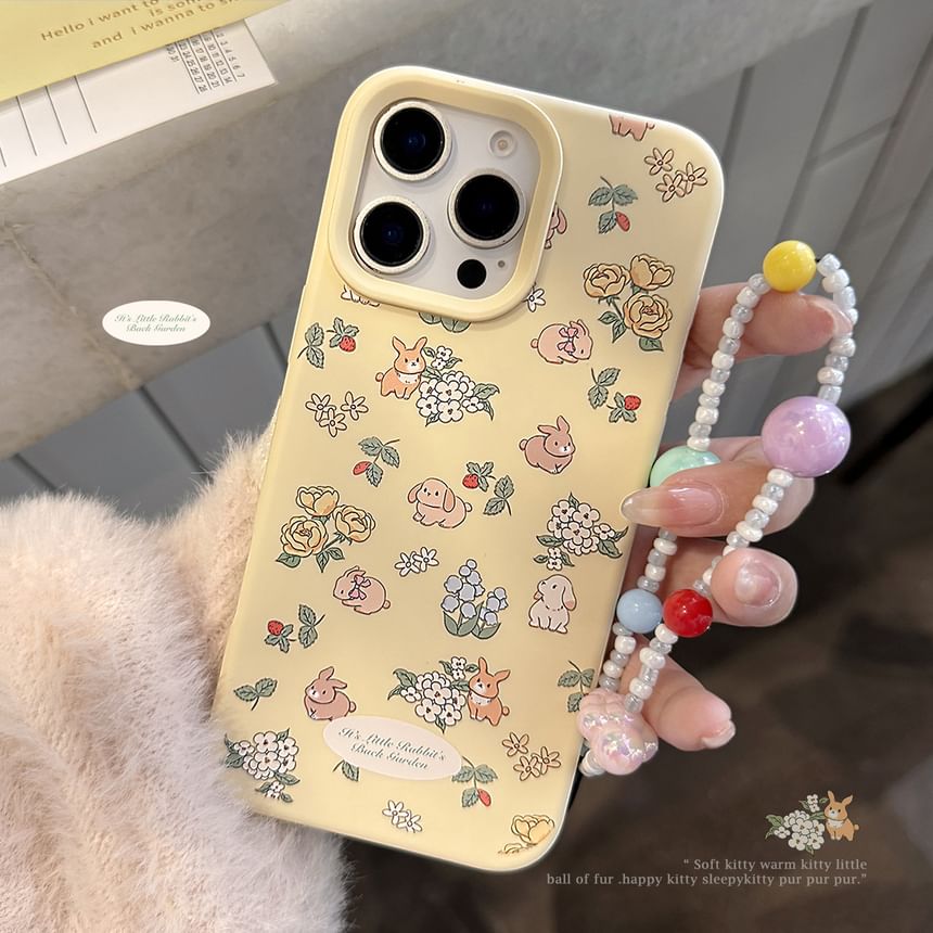 / Print Strap Case Bead Rabbit Set Phone FashionChic