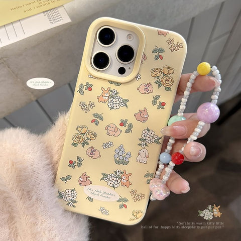 / Print Strap Case Bead Rabbit Set Phone FashionChic
