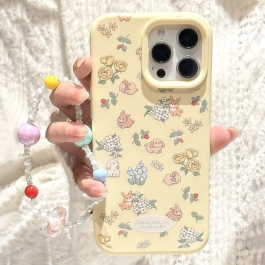 / Print Strap Case Bead Rabbit Set Phone FashionChic