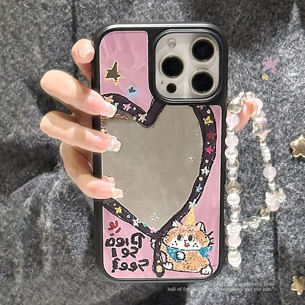 Mirror Star Case Heart Strap Shape Set / Bead Phone FashionChic
