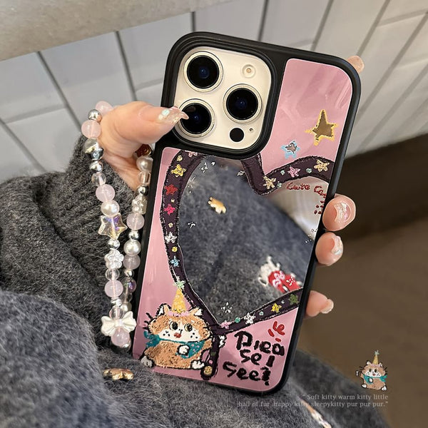 Mirror Star Case Heart Strap Shape Set / Bead Phone FashionChic