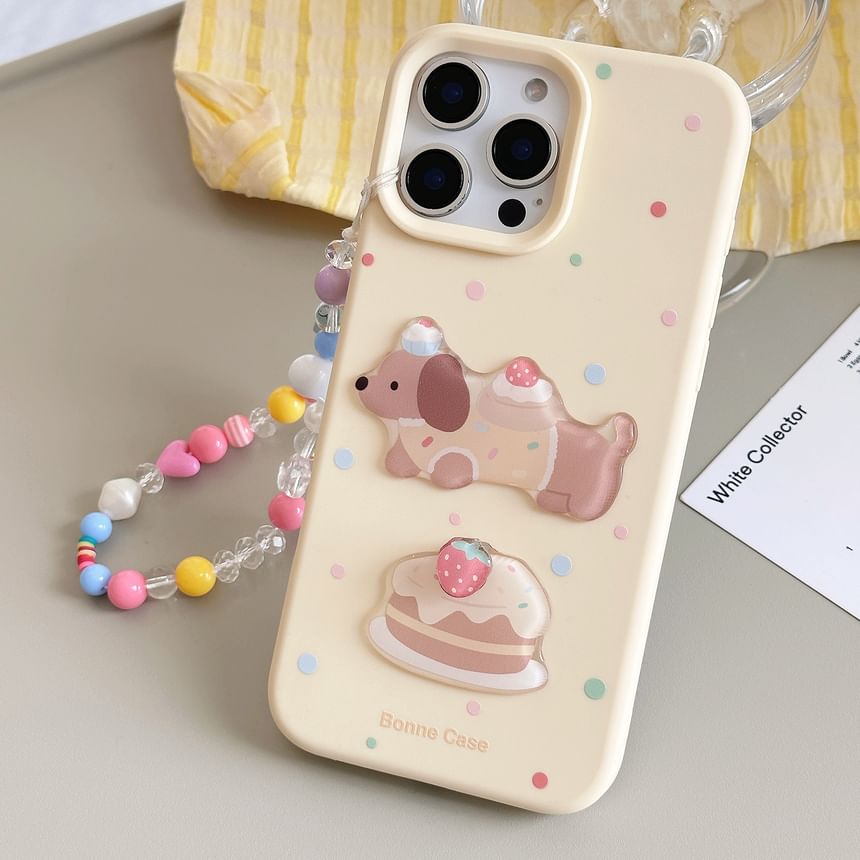 Strap Bead Phone Dog Print Case / Set FashionChic