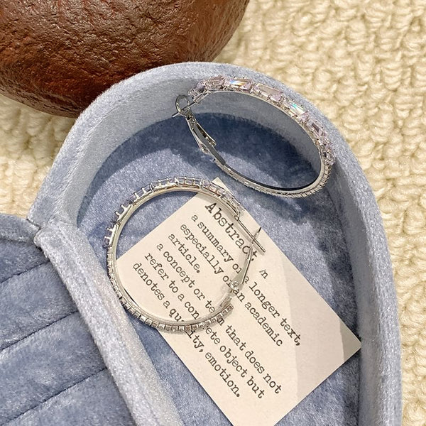 Silver Sterling 925 Rhinestone Earring Hoop FashionChic