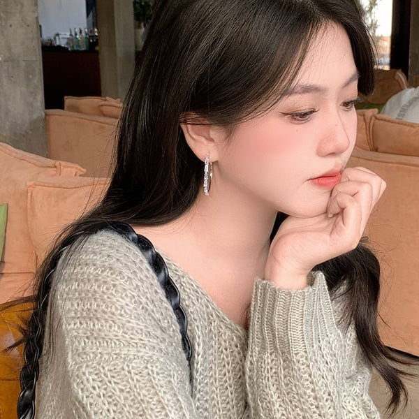 Silver Sterling 925 Rhinestone Earring Hoop FashionChic