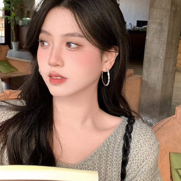 Silver Sterling 925 Rhinestone Earring Hoop FashionChic