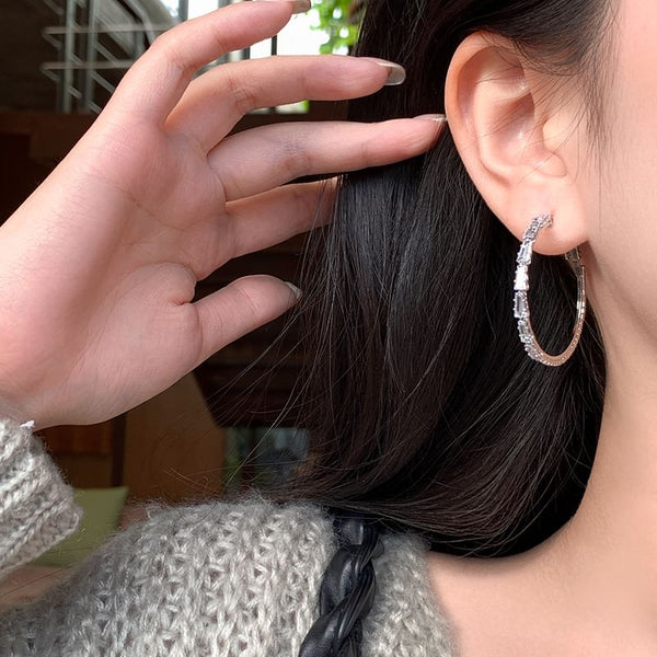 Silver Sterling 925 Rhinestone Earring Hoop FashionChic