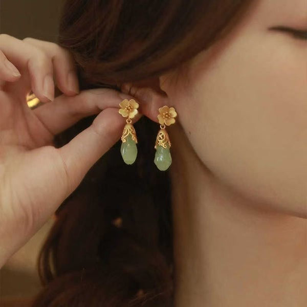 Faux Alloy Earring Drop Floral Gemstone FashionChic