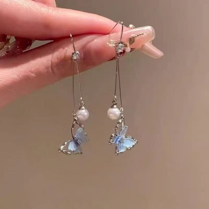 Dangle Pearl Butterfly Alloy Earring Faux FashionChic