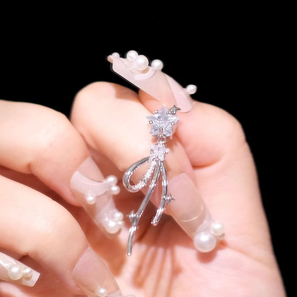 Drop Bow Rhinestone Alloy Earring Star FashionChic