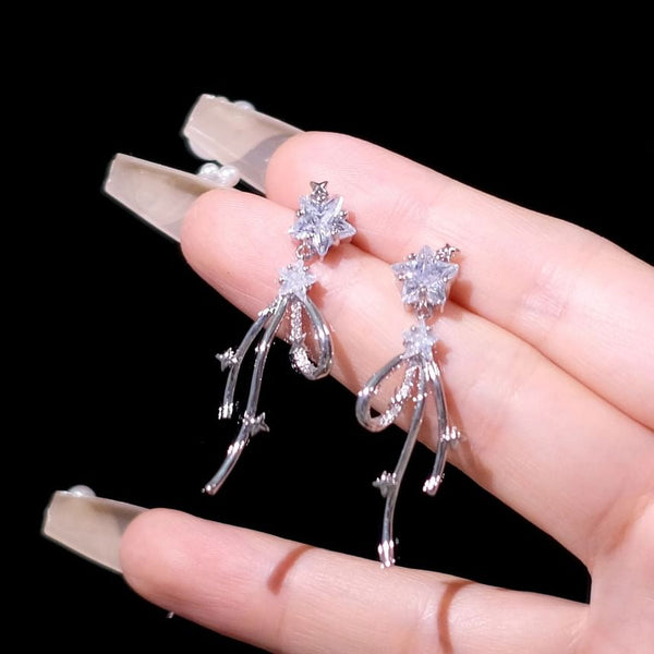 Drop Bow Rhinestone Alloy Earring Star FashionChic