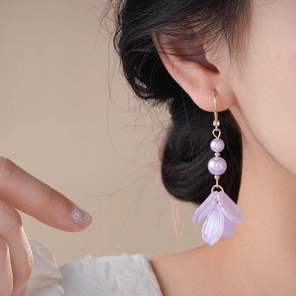 Earring Faux Dangle Pearl Alloy Petal FashionChic