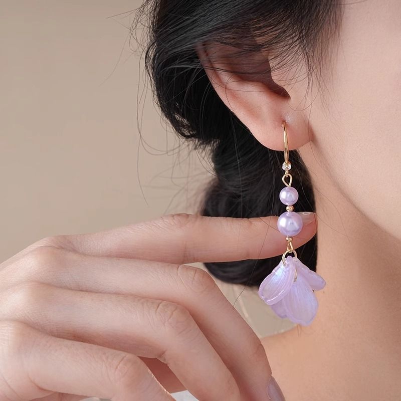 Earring Faux Dangle Pearl Alloy Petal FashionChic