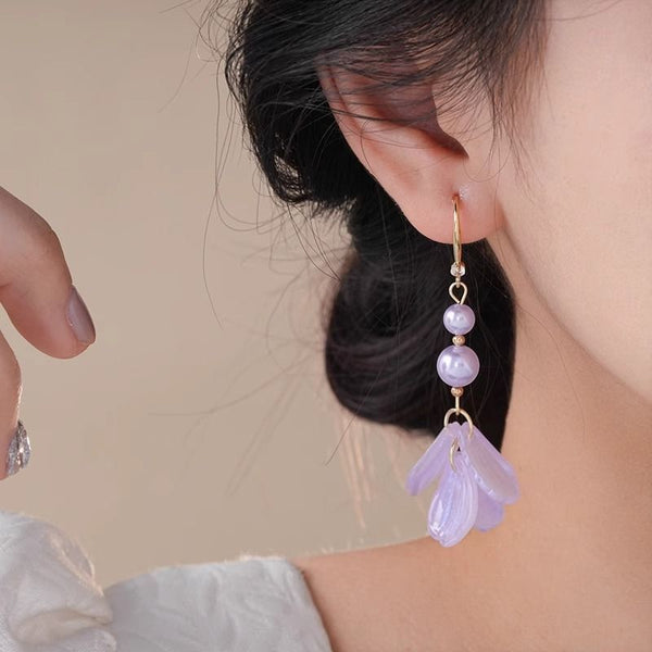 Earring Faux Dangle Pearl Alloy Petal FashionChic