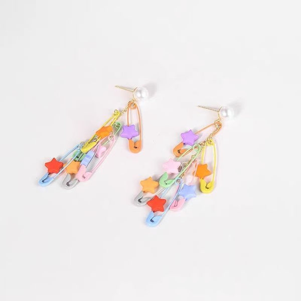 Safety Pearl Pin Chandelier Alloy Faux Star Earring FashionChic