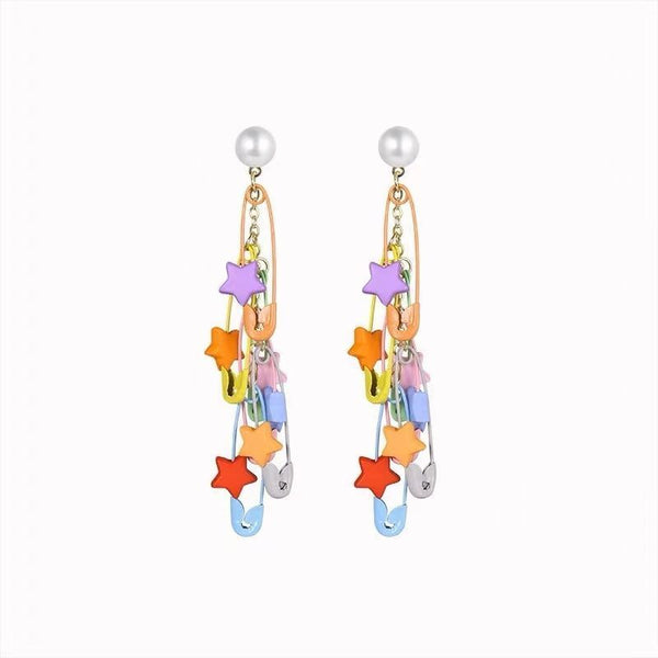 Safety Pearl Pin Chandelier Alloy Faux Star Earring FashionChic