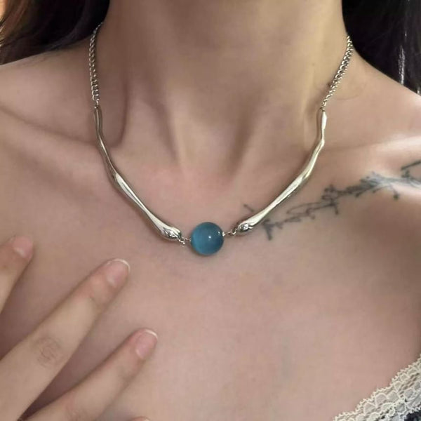 Alloy Eye Cat Bead Faux Stone Choker FashionChic