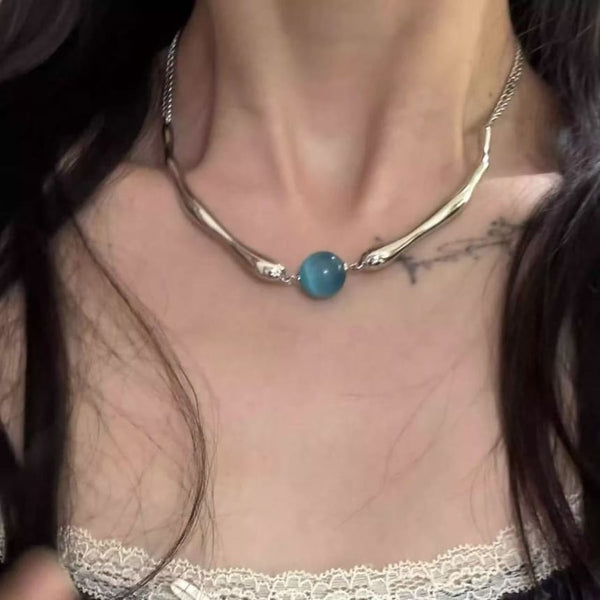 Alloy Eye Cat Bead Faux Stone Choker FashionChic