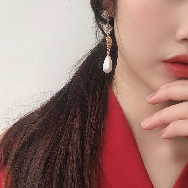 Pearl Heart Earring Alloy Dangle Rhinestone Faux FashionChic