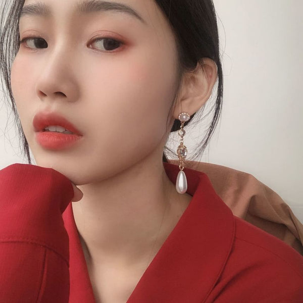 Pearl Heart Earring Alloy Dangle Rhinestone Faux FashionChic