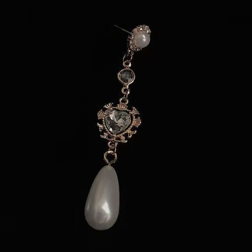 Pearl Heart Earring Alloy Dangle Rhinestone Faux FashionChic