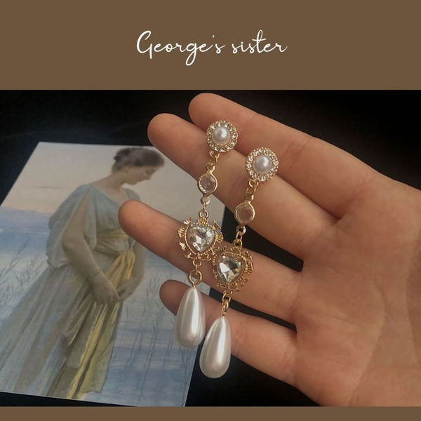 Pearl Heart Earring Alloy Dangle Rhinestone Faux FashionChic