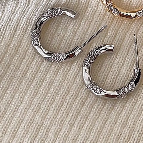Alloy Rhinestone Open Hoop Earring FashionChic