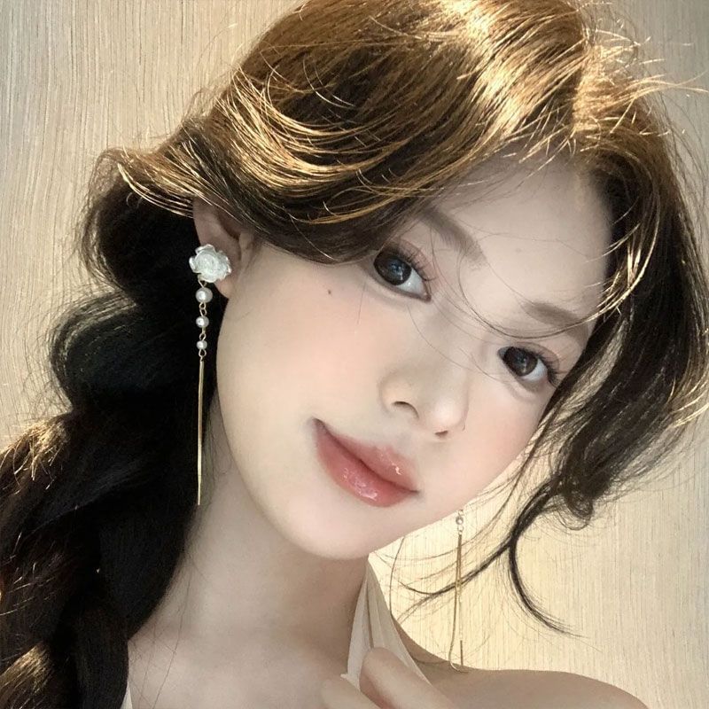 Pearl Floral Earring Alloy Threader Faux FashionChic