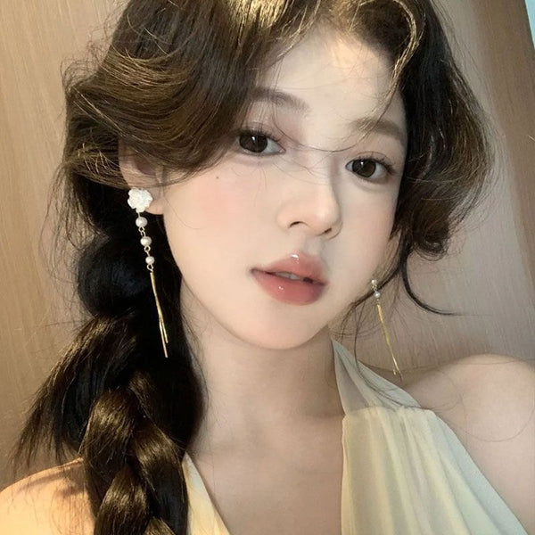 Pearl Floral Earring Alloy Threader Faux FashionChic