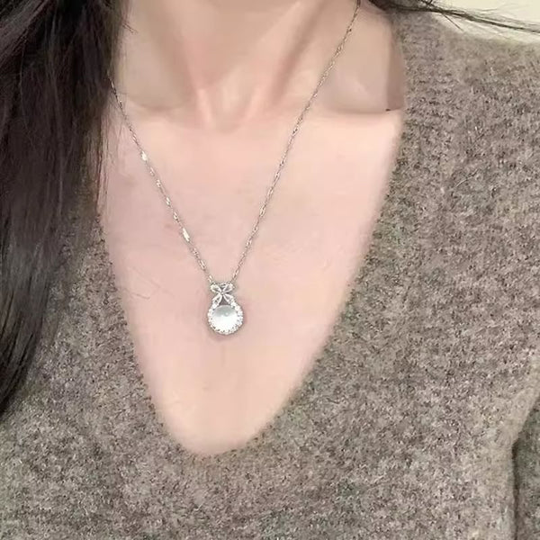 Rhinestone Necklace Bow Cabochon FashionChic