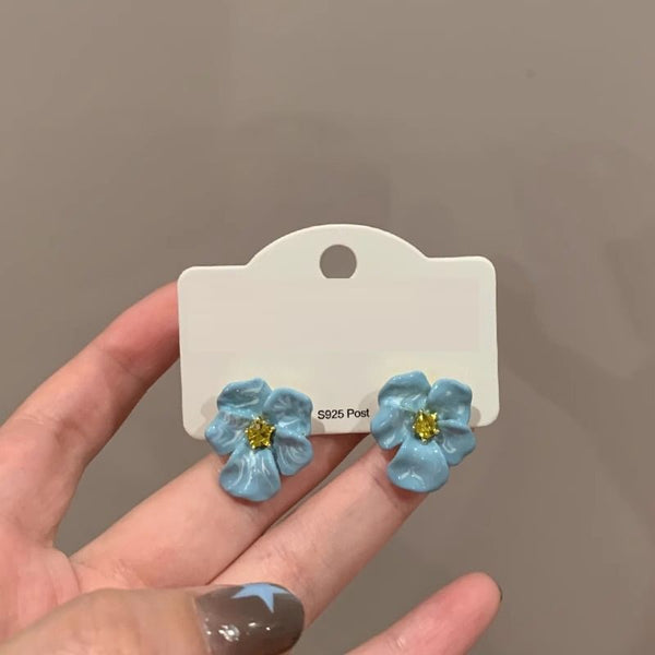 Stud Earring Flower Rhinestone Enamel FashionChic