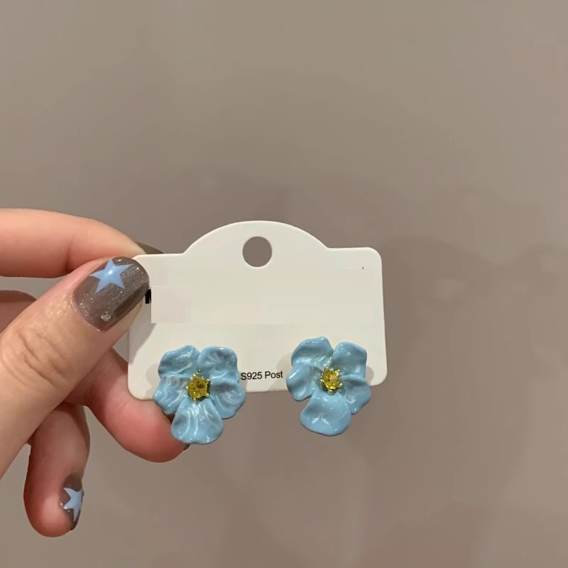 Stud Earring Flower Rhinestone Enamel FashionChic