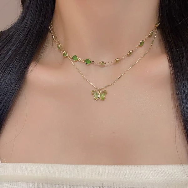 Station Necklace Layered Rhinestone Butterfly FashionChic