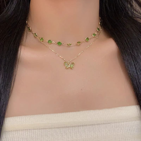 Station Necklace Layered Rhinestone Butterfly FashionChic