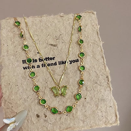 Station Necklace Layered Rhinestone Butterfly FashionChic