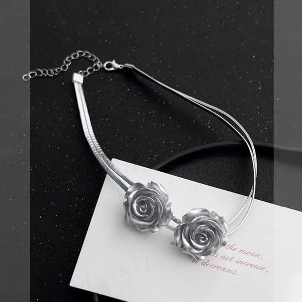 Leather Choker Rose Metallic Faux FashionChic
