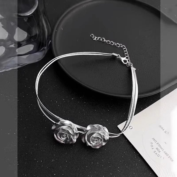 Leather Choker Rose Metallic Faux FashionChic