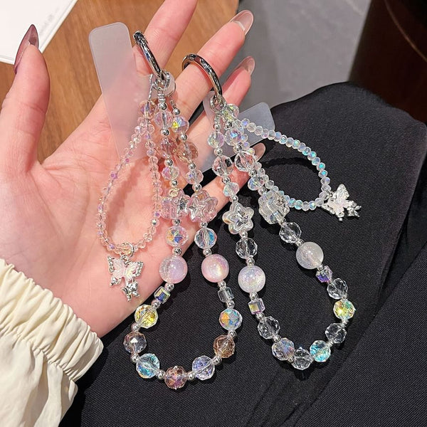 with Wrist Beaded Strap Pad Butterfly Phone Lanyard Faux Crystal FashionChic