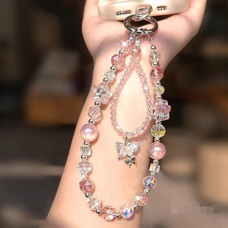with Wrist Beaded Strap Pad Butterfly Phone Lanyard Faux Crystal FashionChic